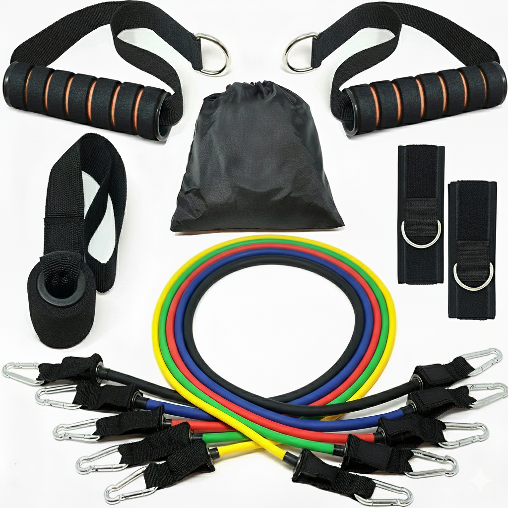 2X Durable Resistance Bands Set (11 Pcs) for Home Workout with Handles, Door Anchor & Carry Bag